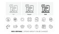 Security app, Face search and No microphone line icons. For web app, printing. Line icons. Vector