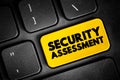 Security Assessment - explicit study to locate IT security vulnerabilities and risks, text concept button on keyboard
