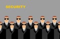 Security Bodyguard. Pattern of men in glasses. Vector backgroun