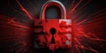 Security breach, system hacked, internet cyber attack alert with red broken padlock icon showing unsecured data, vulnerable access Royalty Free Stock Photo