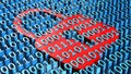 Security business concept - red closed padlock embedded in a binary code surface in bright blue color Royalty Free Stock Photo