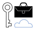 Key, Briefcase, and Cloud Security, Business Solutions, and Cloud Computing Royalty Free Stock Photo