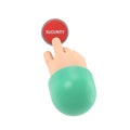 Security button. Hand pressing red button. Push finger. Beginning action,concept. Sos icon.3D rendering