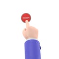 Security button. Hand pressing red button. Push finger. 3d illustration flat design. Beginning action,concept.