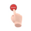 Security button. Hand pressing red button. Push finger. 3d illustration flat design. Beginning action,concept. Sos icon.