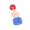 Security button. Hand pressing red button. Push finger. 3d illustration flat design. Beginning action,concept. Sos icon. Royalty Free Stock Photo