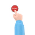 Security button. Hand pressing red button. Push finger. 3d illustration flat design. Beginning action,concept. Sos icon Royalty Free Stock Photo