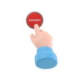 Security button. Hand pressing red button. Push finger. 3d illustration flat design. Beginning action,concept. Sos icon. Royalty Free Stock Photo