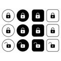 Security button set with lock icons. A collection of security icons with open and closed padlocks Royalty Free Stock Photo
