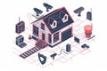 Security camera automated smart home security viewfinder overseeing secure security interconnected alarms exposure managing.