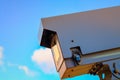 Security camera on blue sky background, camera cctv Royalty Free Stock Photo