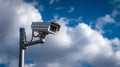 Security camera capturing footage under blue sky with clouds Royalty Free Stock Photo