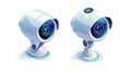 A security camera, CCTV video camera, street surveillance equipment is shown from front and side angles. Isolated Royalty Free Stock Photo