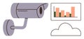 Security Camera with Cloud Data Analytics and Growth Chart Representation Royalty Free Stock Photo