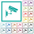 Security camera flat color icons with quadrant frames