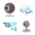 Security camera icon set, cartoon style Royalty Free Stock Photo