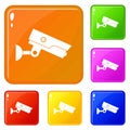 Security camera icons set vector color Royalty Free Stock Photo