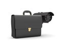 Security camera and leather briefcase