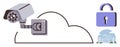 Surveillance camera with cloud technology and security lock icon representing data protection Royalty Free Stock Photo