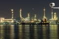 Security camera monitoring the Oil and gas refinery at night tim Royalty Free Stock Photo