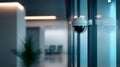 Security Camera Mounted on Glass Wall in Modern Office Royalty Free Stock Photo
