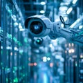 Security Camera Mounted in Server Room with Blurry Background Royalty Free Stock Photo