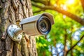 Security Camera Mounted on Tree Outdoor Surveillance System Royalty Free Stock Photo
