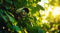 Security Camera Partially Hidden Among Green Foliage Royalty Free Stock Photo