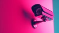 Security camera on pink background, close-up view. Surveillance and security concept Royalty Free Stock Photo