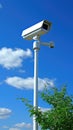 A security camera on a pole. AI Royalty Free Stock Photo