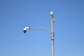 security camera on blue sky background Royalty Free Stock Photo