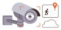Surveillance camera monitoring with tracking and location detection representation Royalty Free Stock Photo