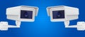 Security camera set. CCTV surveillance system on blue background Royalty Free Stock Photo