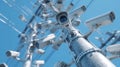 Security camera surveillance cctv technology pole metal sky cable outdoor secure Security camera surveillance cctv technology Royalty Free Stock Photo