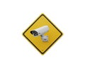 Security camera surveillance warning sign on white background isolated on white background Royalty Free Stock Photo