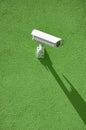 Security camera. Surveliance camera on a green wall Royalty Free Stock Photo