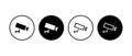 Security camera vector icons set. CCTV camera outline symbol in circle