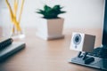 Security camera on Wood table. IP Camera Royalty Free Stock Photo