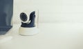 Security camera on Wood table. IP Camera Royalty Free Stock Photo