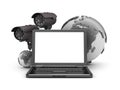 Security cameras, laptop and earth globe Royalty Free Stock Photo