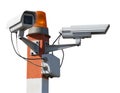 Security cameras on pillar with flashing light Royalty Free Stock Photo