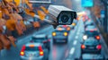 Security CCTV camera has focus and recording lot of car on road with traffic jam at night city Royalty Free Stock Photo