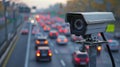 Security CCTV camera has focus and recording lot of car on road with traffic jam at night city Royalty Free Stock Photo