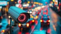 Security CCTV camera has focus and recording a lot of car on the road with traffic jam at night city Royalty Free Stock Photo