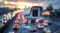 Security CCTV camera has focus and recording lot of car on the road with traffic jam at night city Royalty Free Stock Photo