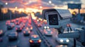 Security CCTV camera has focus and recording lot of car on the road with traffic jam at night city Royalty Free Stock Photo