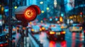 Security CCTV camera has focus and recording lot of car on the road with traffic jam at night city Royalty Free Stock Photo