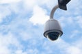 Security, CCTV camera panorama with blue sky and cloud, copy spa Royalty Free Stock Photo