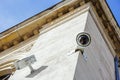 security CCTV camera or surveillance system fixed on old construction wall Royalty Free Stock Photo