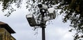 Security CCTV Cameras on a lamp post in the park Royalty Free Stock Photo